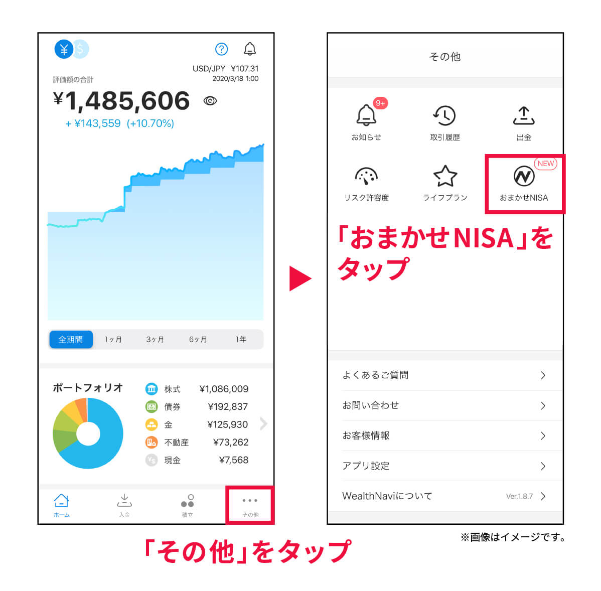 ウェルスナビの口座は開設済みです。「おまかせNISA」はどこから